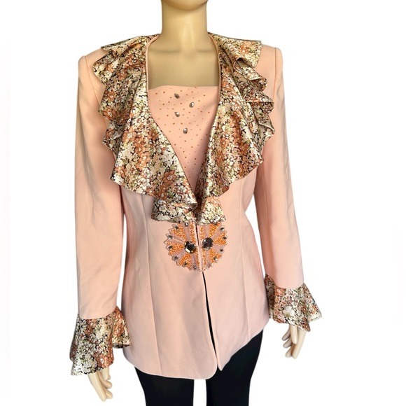 Vintage Elegant Peach Floral Ruffle Blazer - Picture 16 of 16